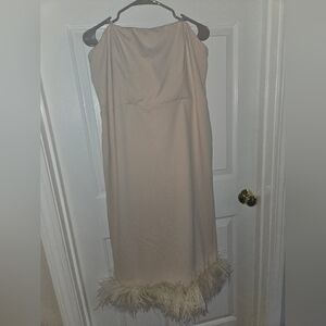 Elegant Cream Feather-Trim Dress